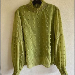 Green Mock Neck Chiffon Blouse